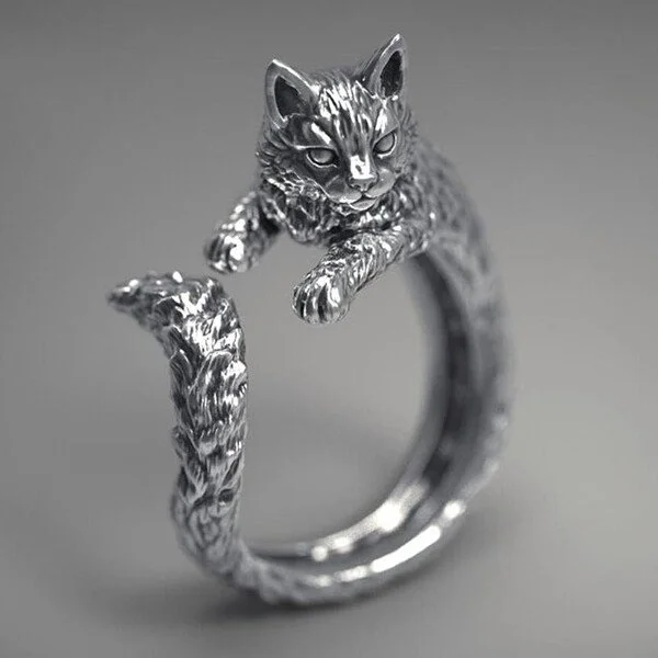 Handmade Vintage Dark Cat Ring