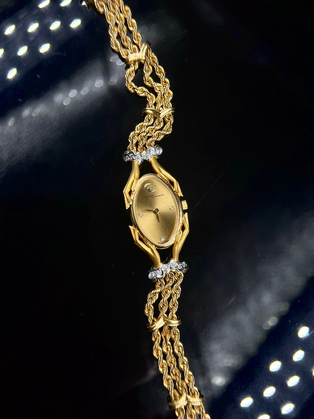 S047 carrera y carrera 幸福之手au750钻石金表，长17cm，宽2cm，32.47g