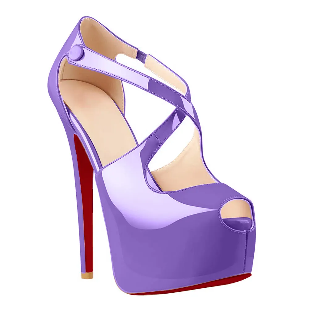 160mm Women's Platform Peep Toe Stiletto Ankle Crisscross Strap High Heeled Sandals-vocosishoes