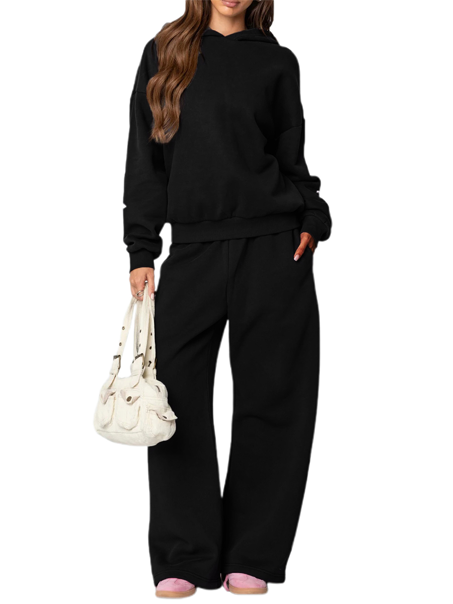 Russellthebrand Women’s 2-Piece Activewear Set – Bow Print Hooded Sweatshirt and Wide Leg Pants for Winter Sweatpants Outfit  