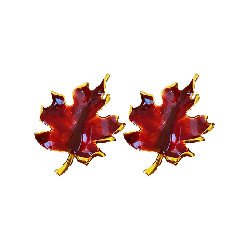 Medieval Leaf Geometric Leaf Alloy Oil Dripping Earrings