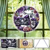 (18.5cm)DIY Acrylic Jigsaw Puzzle Window Hanging with Hanging Chain DIY Stained Glass Decoration Round Window Puzzle Decor for DIY Craft Project (Flower Motorbike)