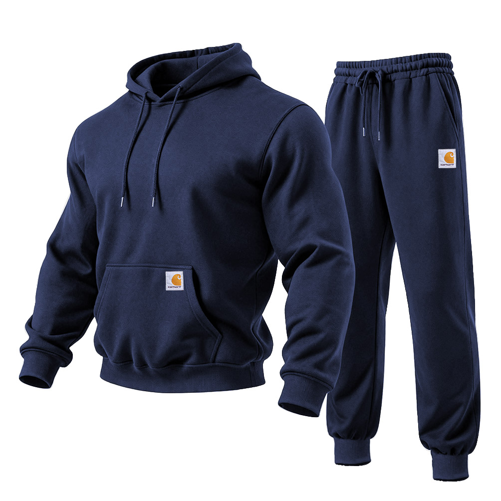 Men's Vintage Logo Solid Color Pocket Hoodie And Sweatpants Jogger Set