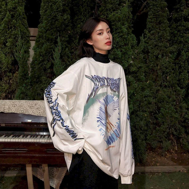 Very Handsome Student BF Style Sweatshirt Female Trend New Loose Korean Autumn Thin Section Long-sleeved Mid-length Top