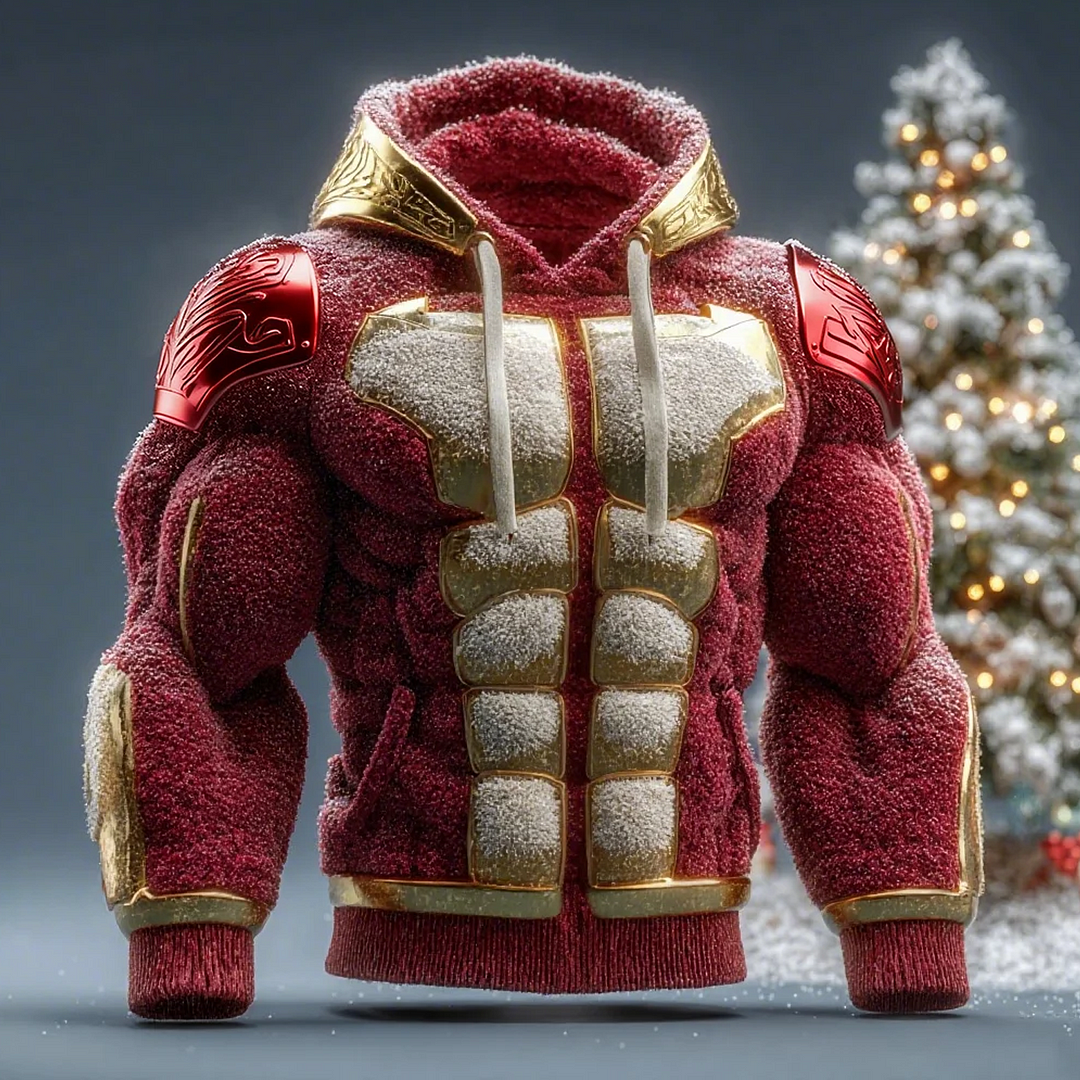 3D Print Christmas Metallic Line Art Plush Hoodie-inspireuse