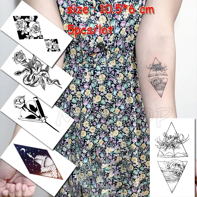 5 Pcs Temporary Tattoo Sticker Tree Bird Moon Sun Forest Waterproof Fake Tatto Water Transfer Tatoo Art for Kid Girl Woman Man