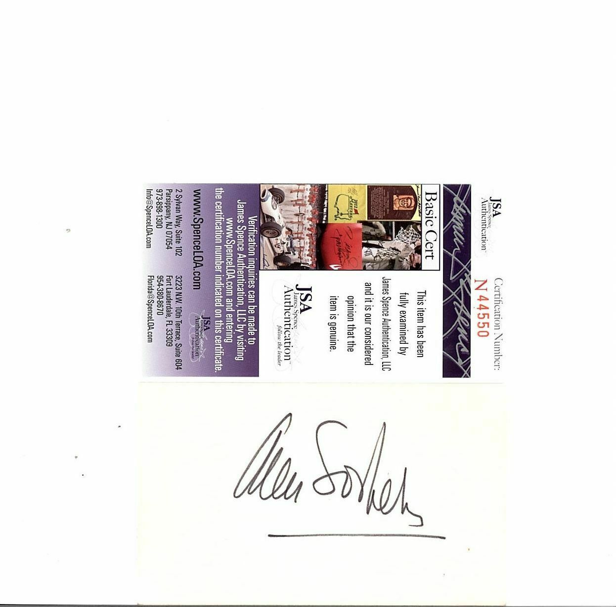 ANN SOTHERN, ACTRESS SIGNED (DECEASED) INDEX CARD JSA AUTHENTICATED COA #N44550