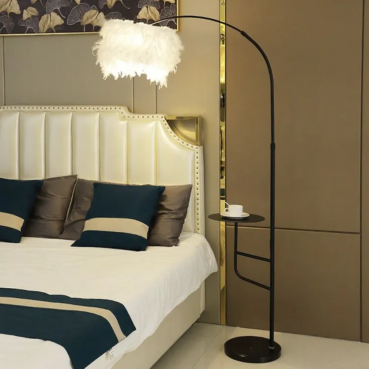 O'Moore Elegant Arc Metal Feather Floor Lamp With Table