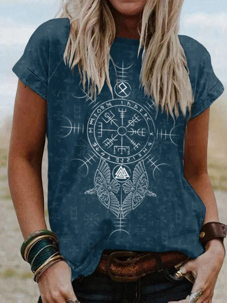 Tribal Viking Birds Ethnic Print Short-Sleeved T-Shirt