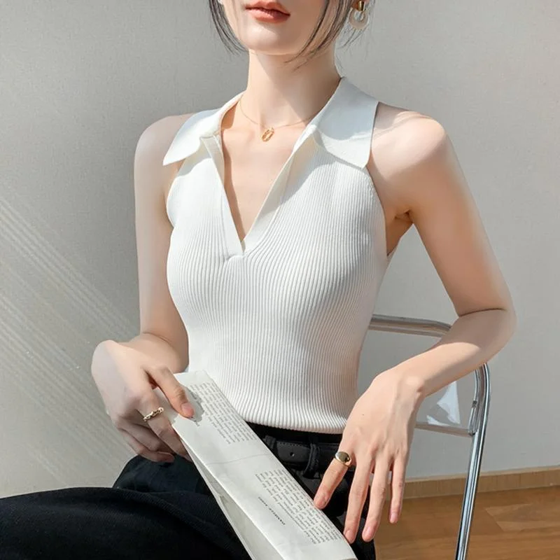 Wongn Camisole Women's New Summer Dopamine Wear V-neck Hooded Halterneck Lapel Sleeveless Top