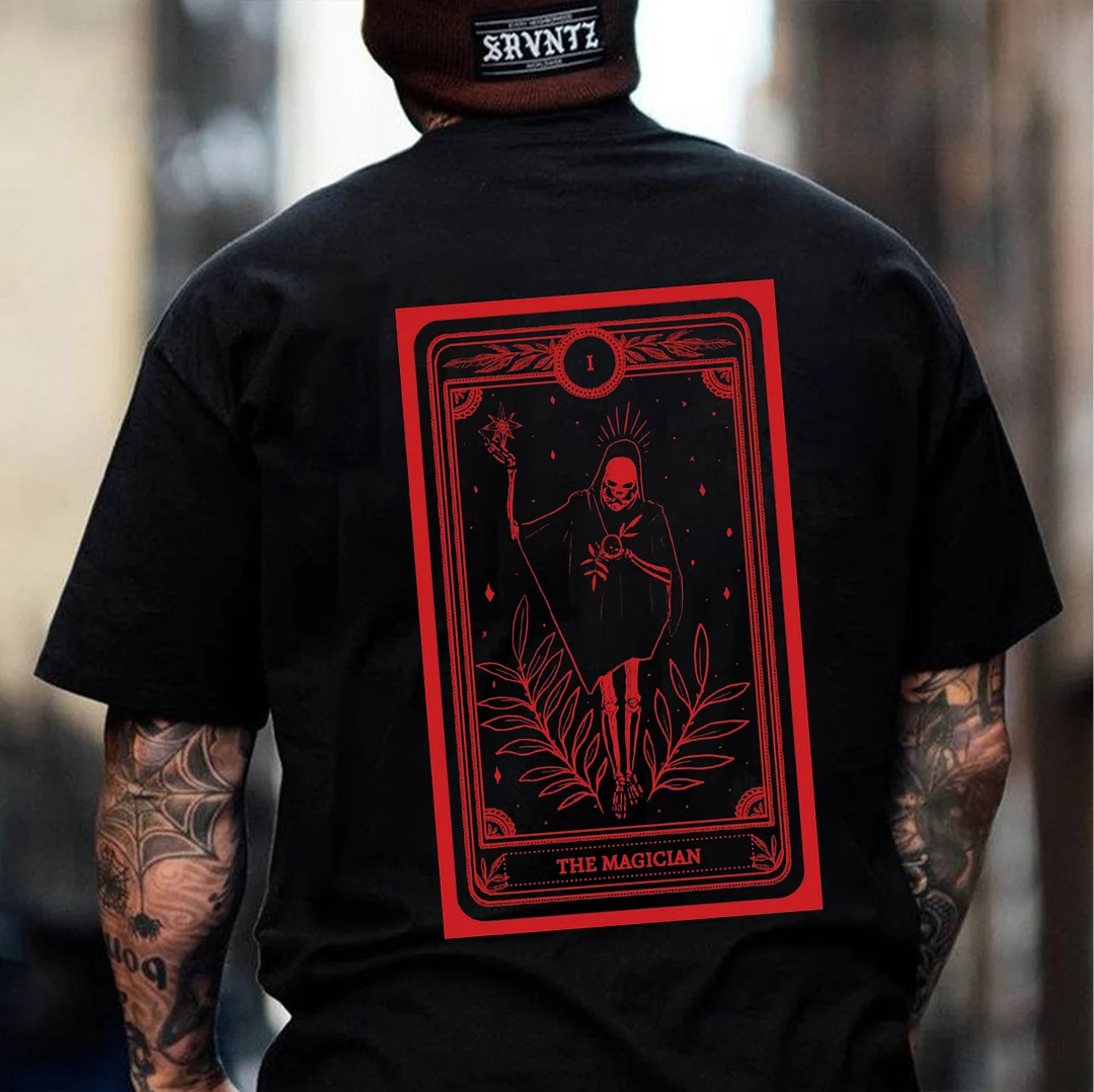 THE MAGICIAN Deities Skull in the Tarot Black Print T-shirt