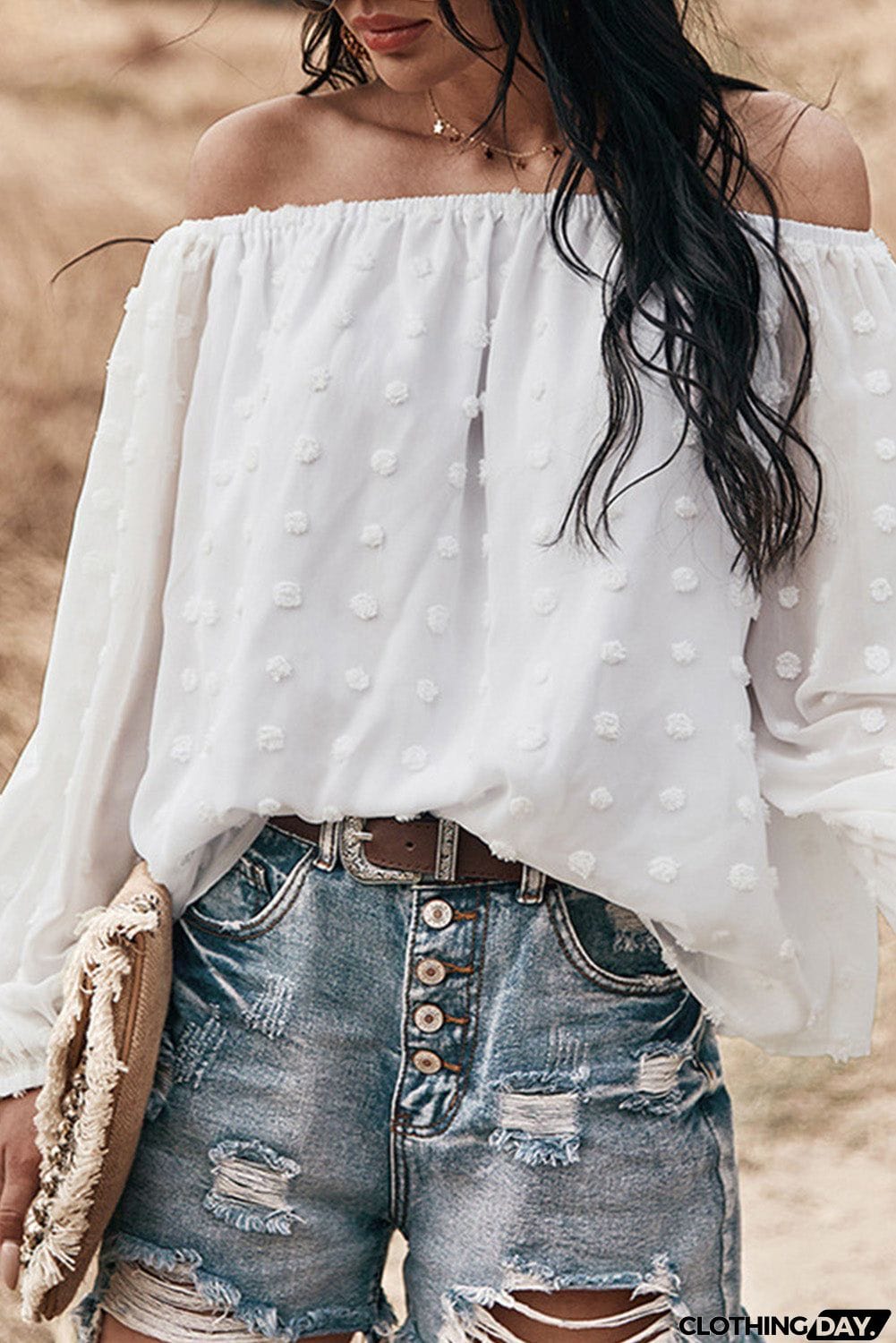 Off Shoulder Swiss Dot Blouse