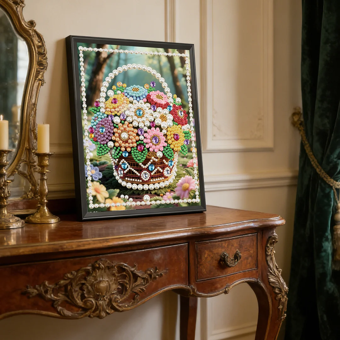 Brown Flower Basket DIY Partial Diamond Pearl Painting Art Kits 30x40cm Special Shape Pearl Gem Paintings Picture Arts Craft for Home Wall Decor