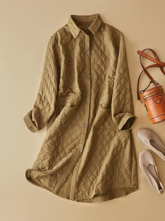 Casual Long Sleeve Single Breasted Vintage Mid-Length Coat In One-Size
