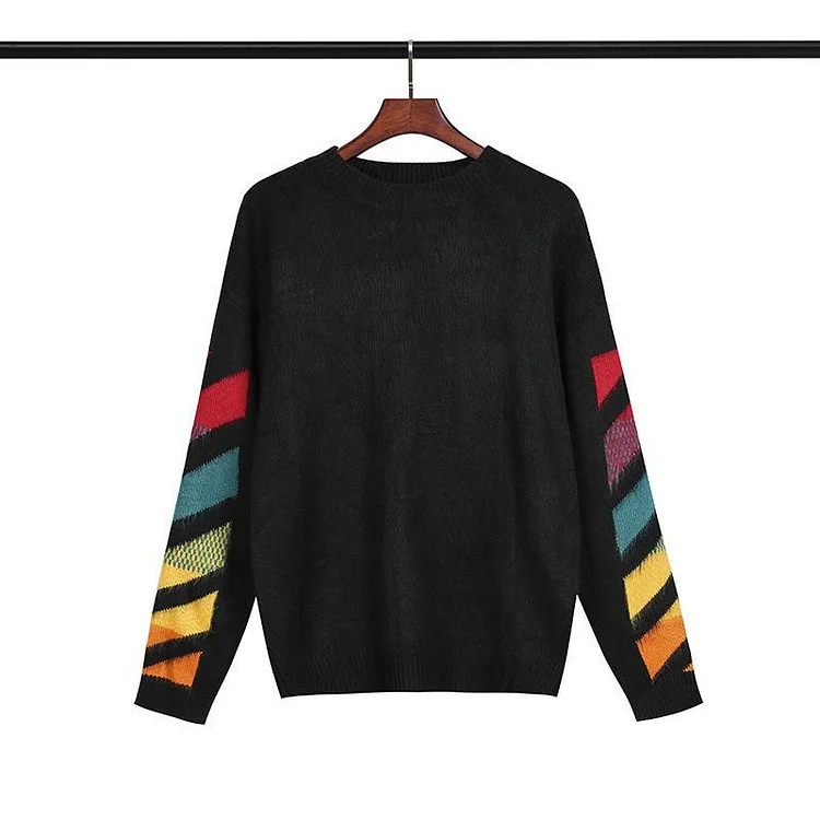 Off White Ow Knitted Color Arrow Men and Women Couple Sweater Plus Size Casual Owt