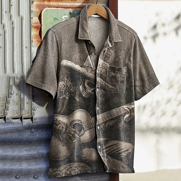 Comstylish Men's Vintage Western Art Print Casual Shirt