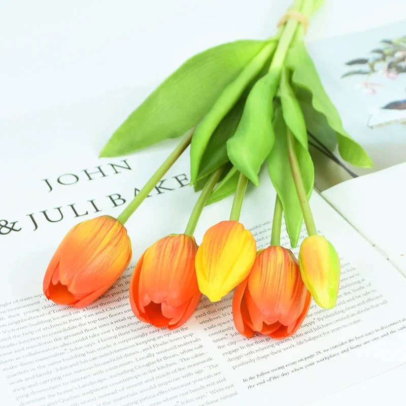 5Pcs/bunch Artificial Tulips Bouquet Real Touch Silicone Fake Flowers for Home Garden Living Room Decoration Wedding Party