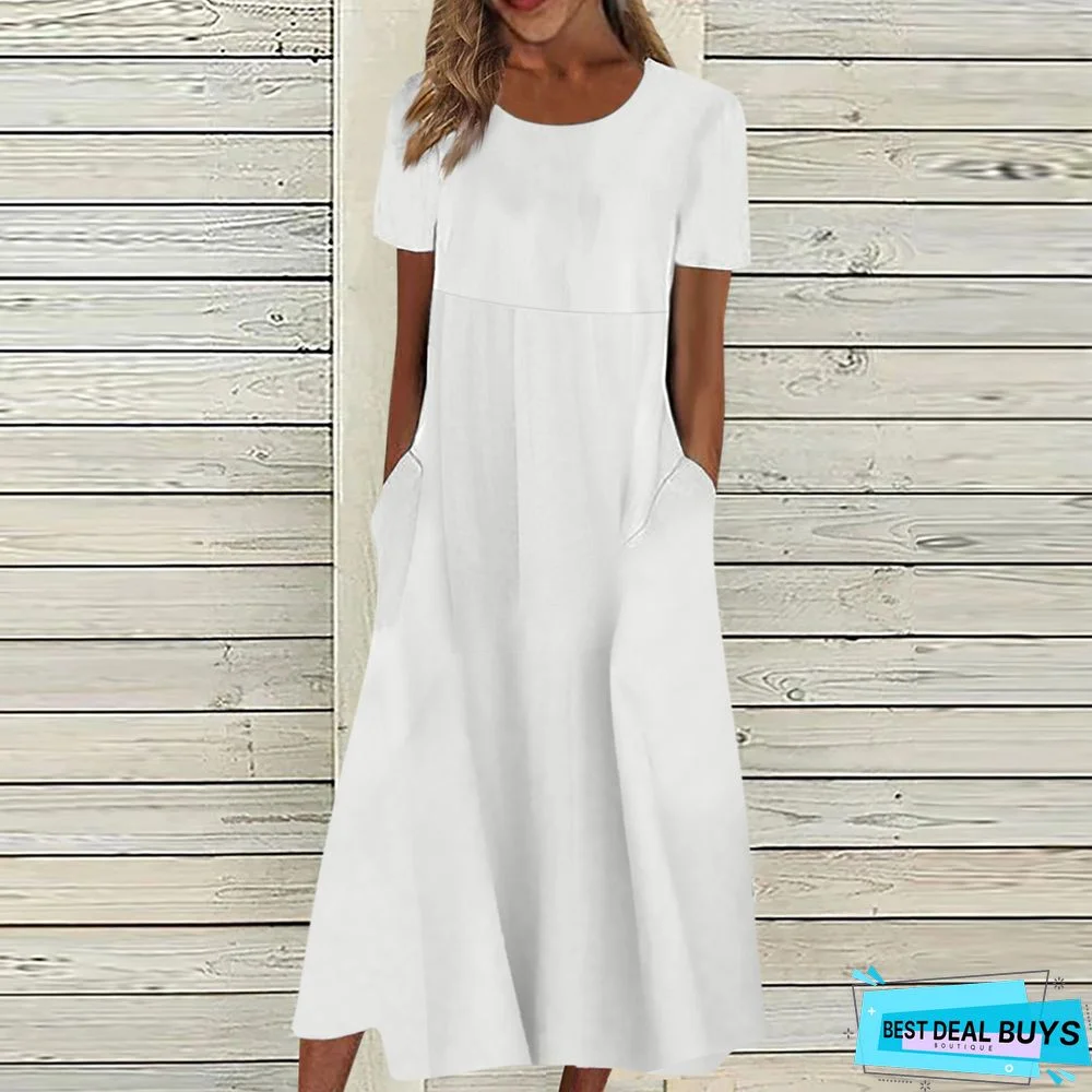 Linen V Neck Loose Dress