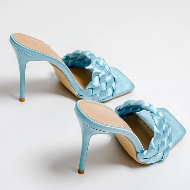 2021 Women Sexy Super High Heel 11cm Weave Design Summer External Wear Large Size 42 Luxury Prom Lady Pumps Woman Slippers