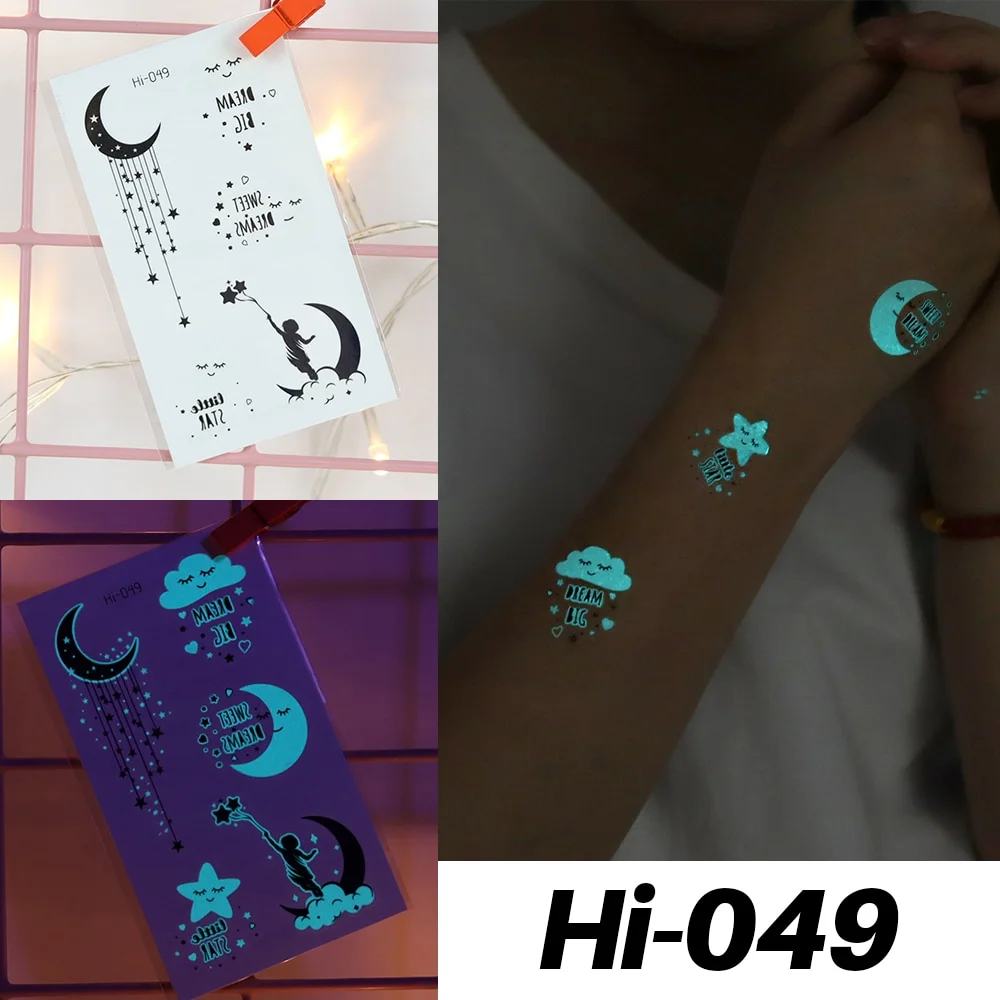 Sdrawing Luminous Glow Tattoo Sticker Snake Deer Glowing Halloween Waterproof Temporary Tatoo Wrist Fake Tatto Body Art Women Men