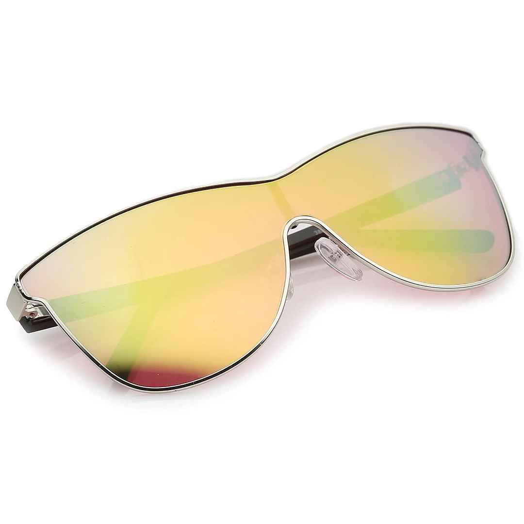 Futuristic Horn Rimmed Colored Mirror Mono Lens Cat Eye glasses 65mm