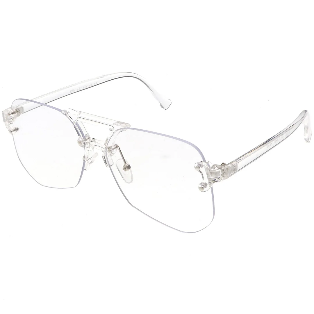 Oversize Rimless Aviator glasses With Keyhole Bridge Super Flat Lens 60mm