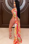 2 Pcs Printed Cardigan Cutout One Piece Bikini Swimsuit Set