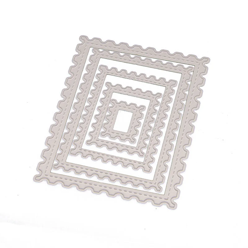 5 PCS Stitched Rectangle Scallop Frame Metal Cutting Dies Scrapbooking Steel Craft Dies Cuts Embossing Paper Card Make Stencil