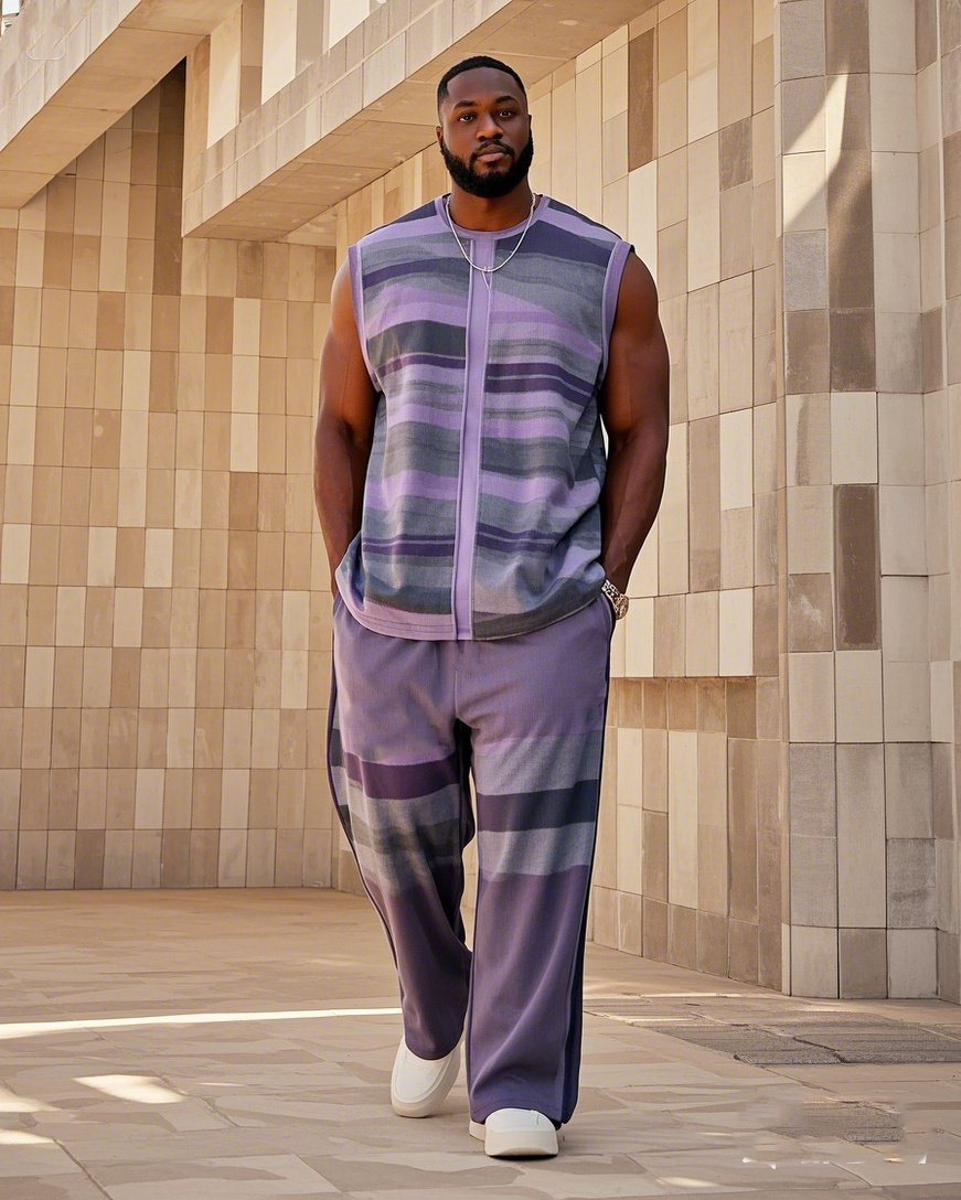 Men's Plus Size Fashion Casual Printed Hot Striped Printed Vest Trousers Suit
