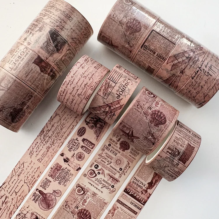 Journalsay 3m/4 Rolls/Set Vintage Art Multi-size Washi Tape Set DIY Junk Journal Scrapbooking Collage Masking Tapes