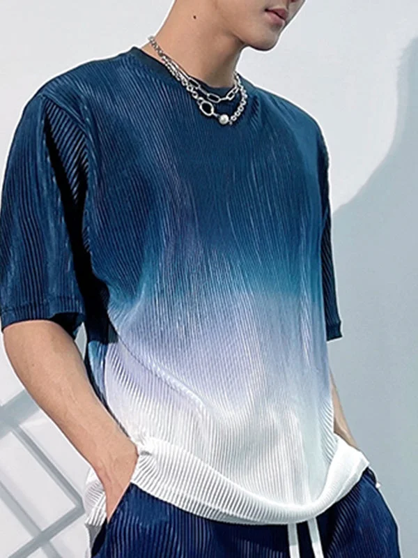 Aonga - Mens Tie-dye Gradient Loose Half Sleeved T-shirtI