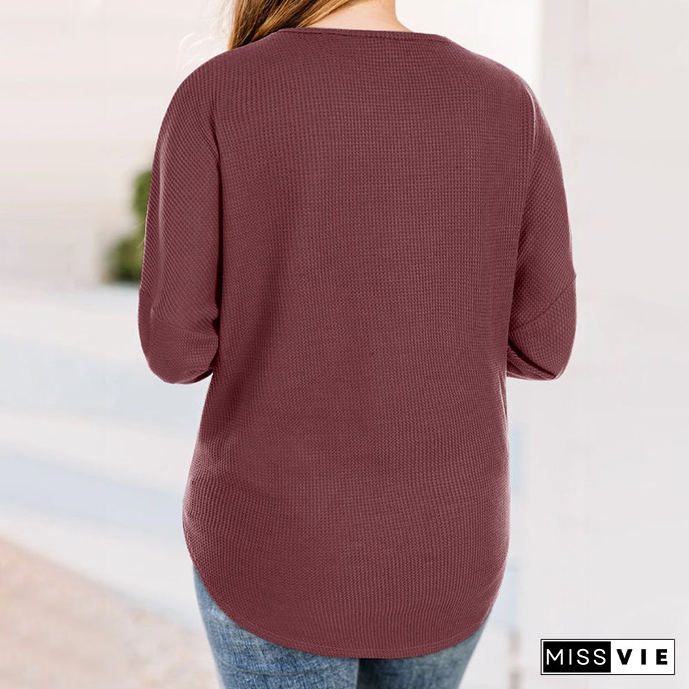 Round Neck Button Down Knit Pullover Sweater
