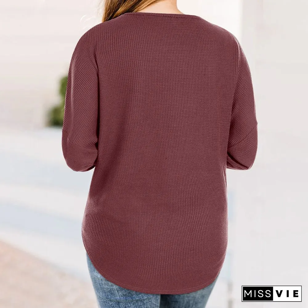 Round Neck Button Down Knit Pullover Sweater