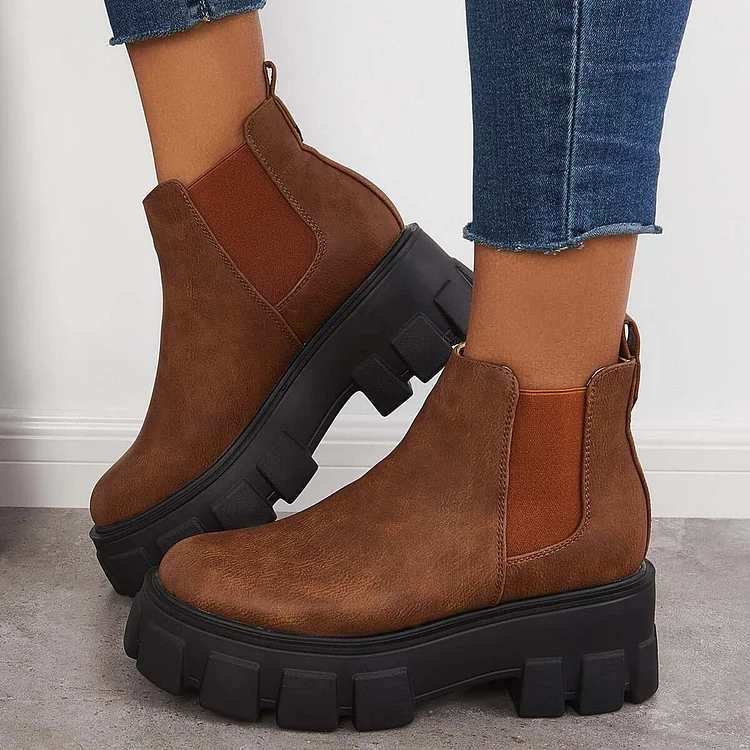 Chunky Platform Chelsea Boots Lug Sole Slip On Booties