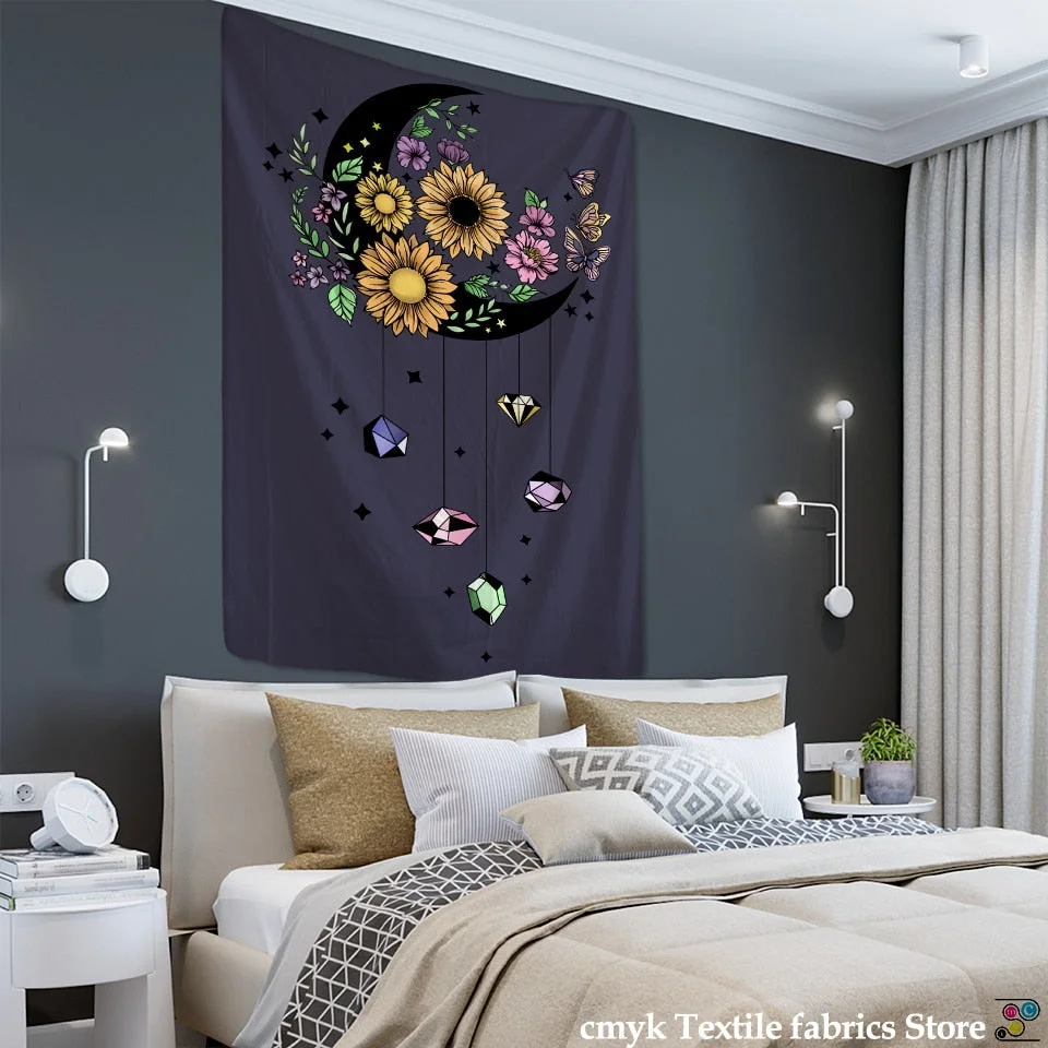 Moon Flower Tarot Tapestry Wall Hanging Mount Bohemian Hippie Tapiz Witchcraft Psychedelic Bedroom Home Decor