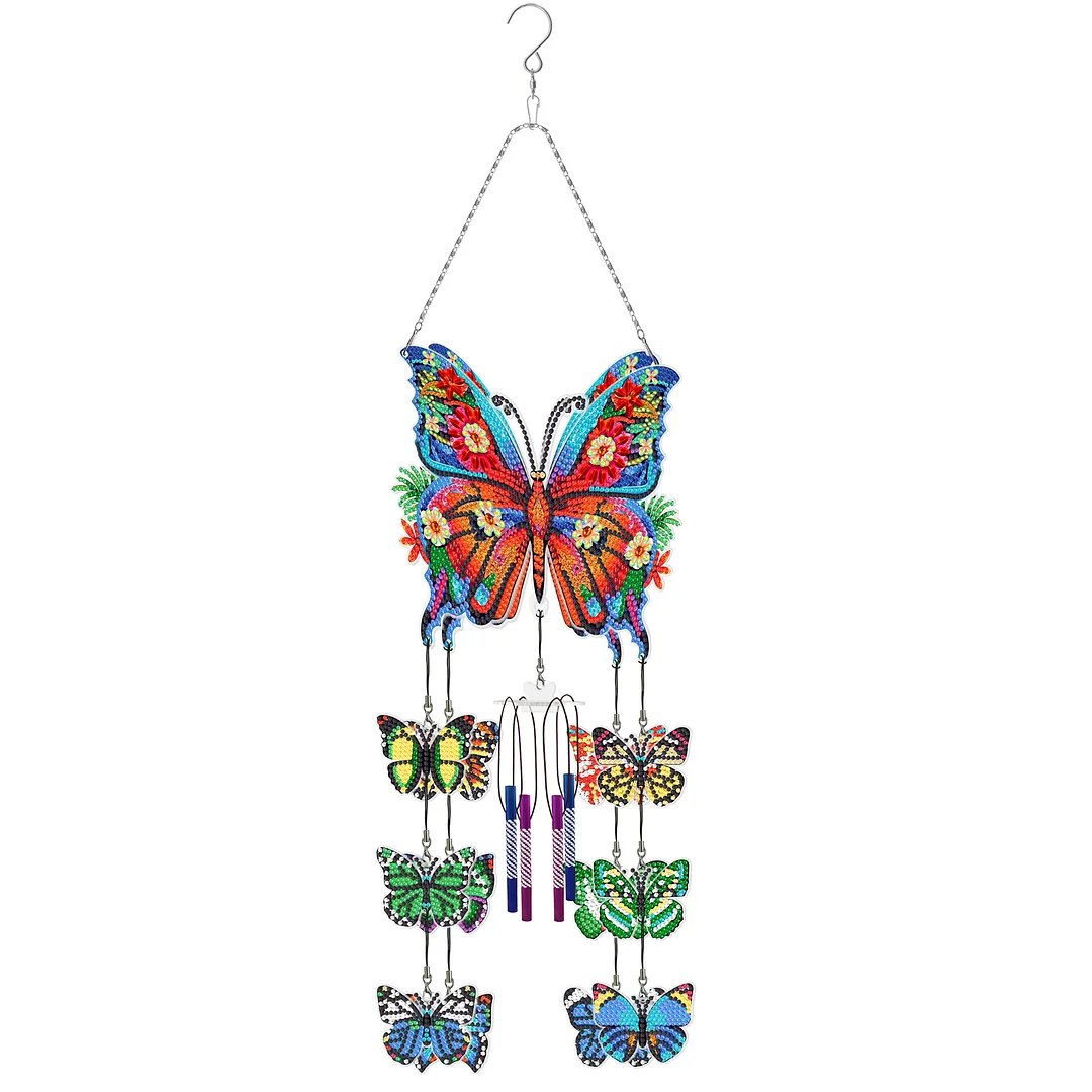 DIY  Flower Butterfly Double Side Wind Chime Diamond Art Hanging Pendant Home Decor