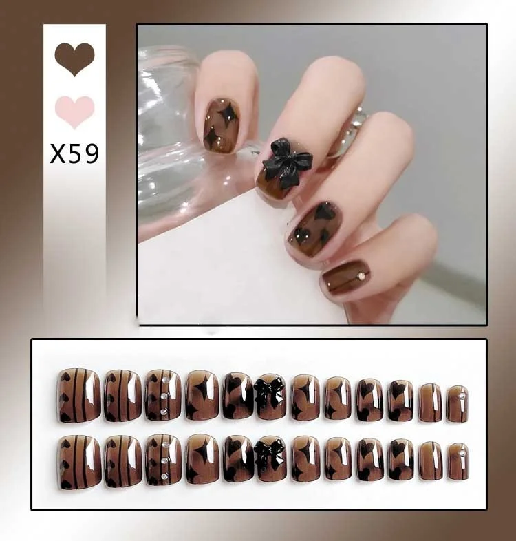 24Pcs/Set Nails Extension System Full Cover Coffin Medium Dripping Diamond Heart Shape Press on False Nail Tips-Nail Inspo