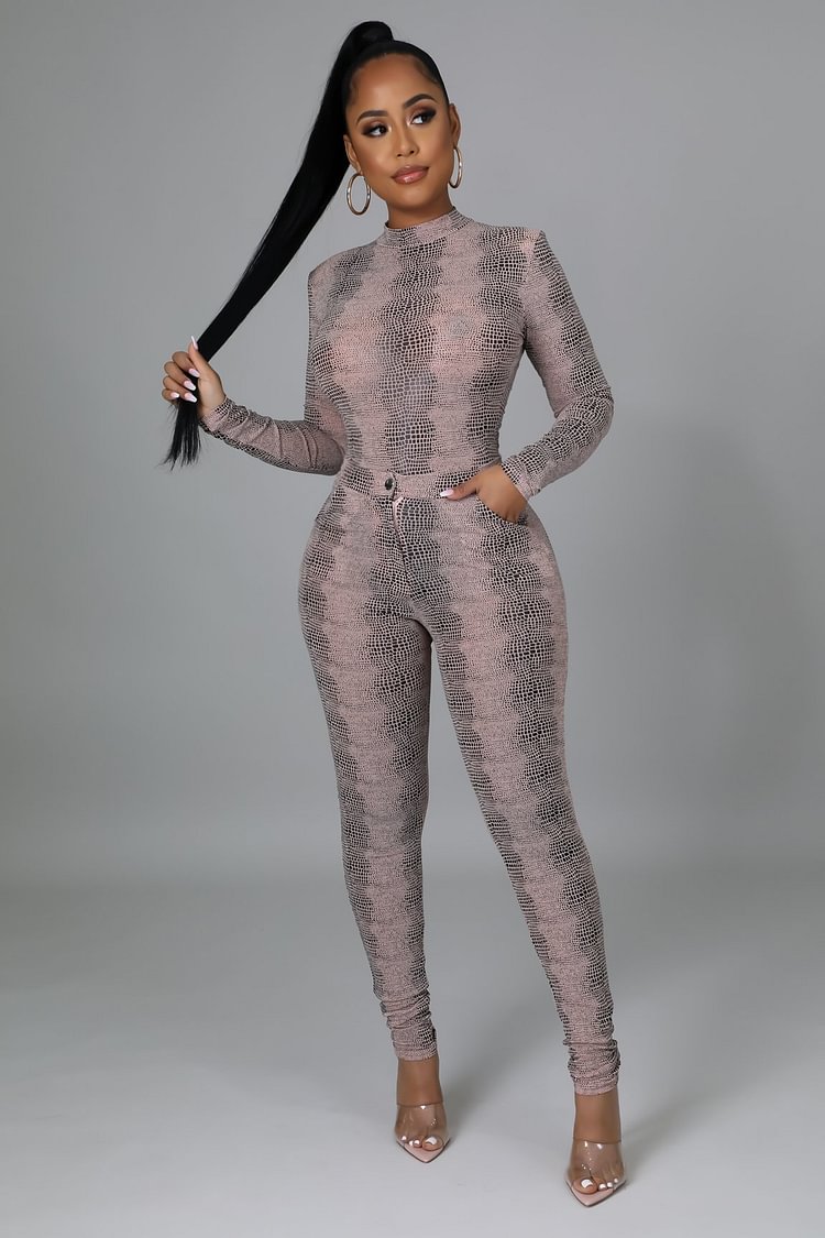 Snake Skin Stretch Bodysuit Pant Set