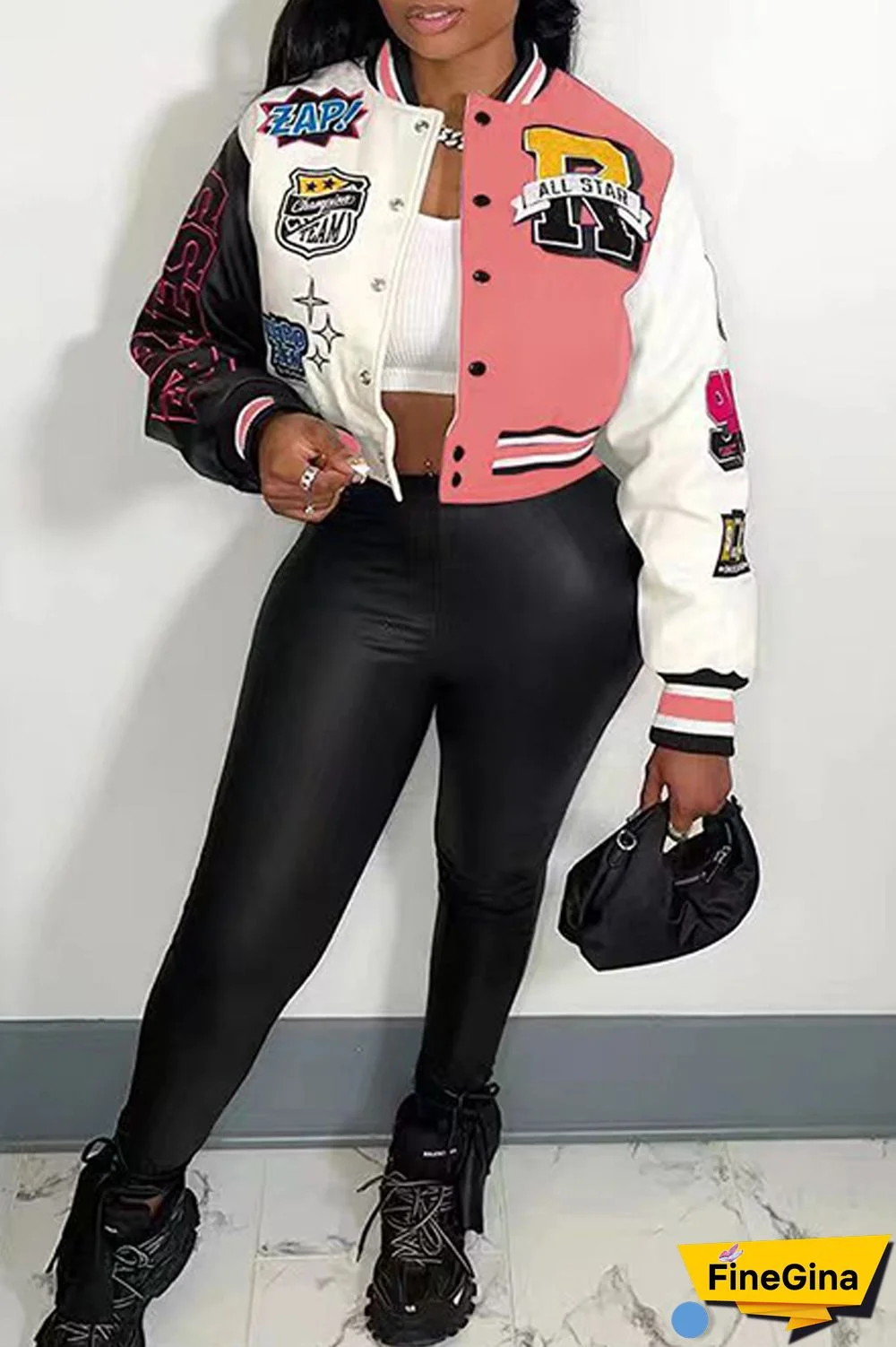 Red Casual Print Patchwork O Neck Outerwear