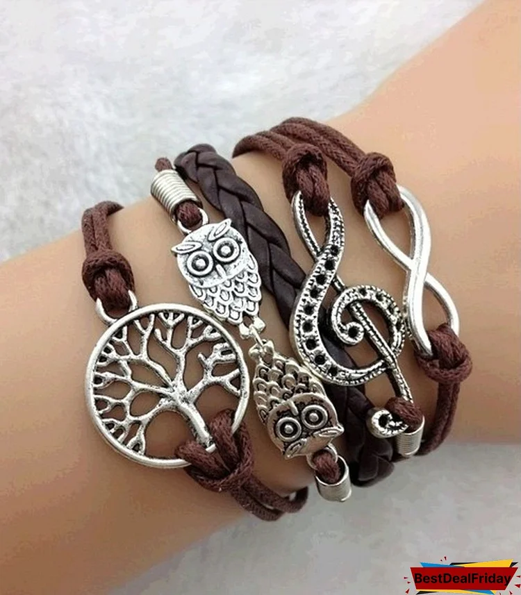 Bead Bracelet Infinity Music Bracelet Antique Silver Cowl and tree Personalized Jewelry，fashion bracelet