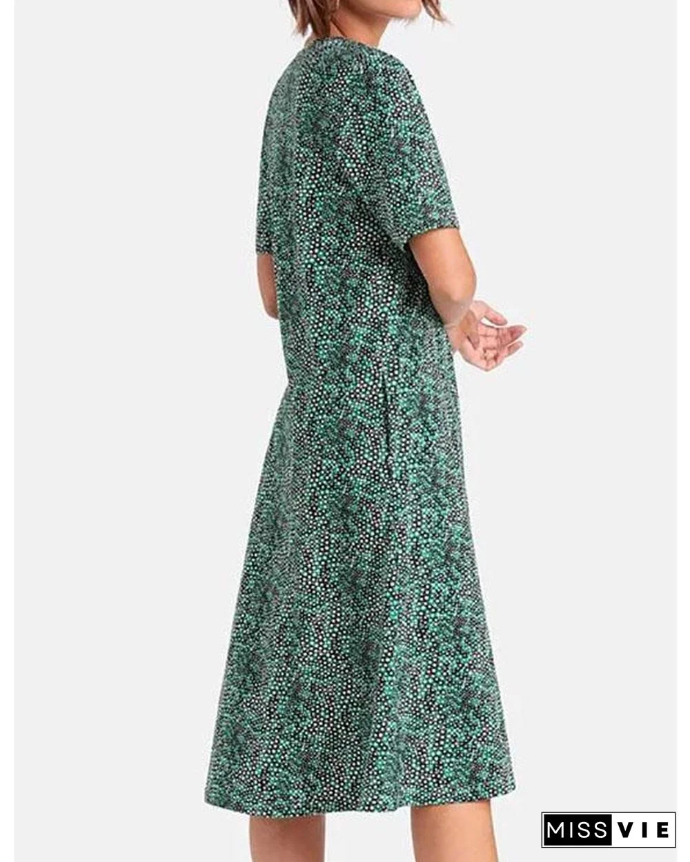 Summer Printed Midi Dress Crew Neck Dresses