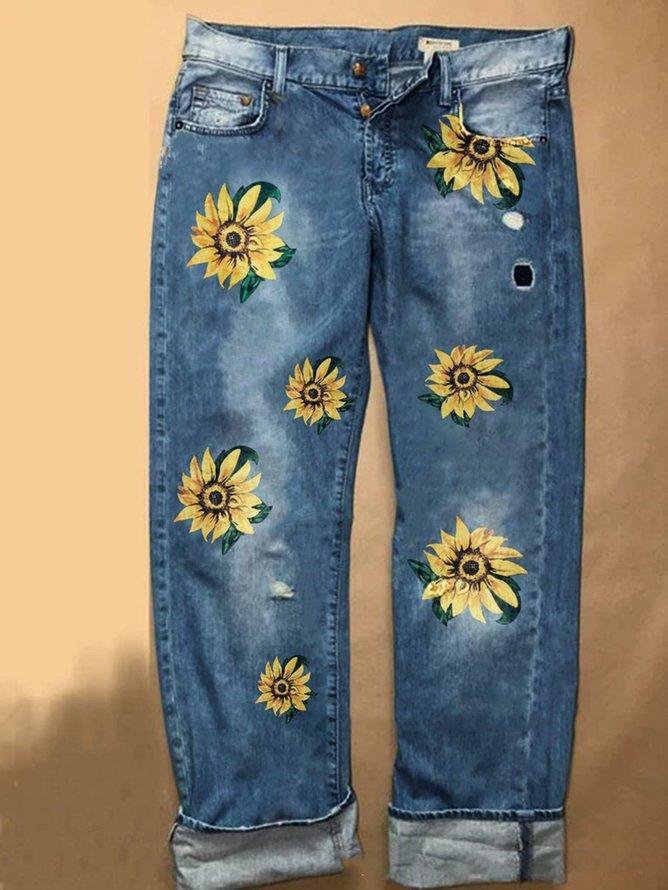 sunflowers on jeans