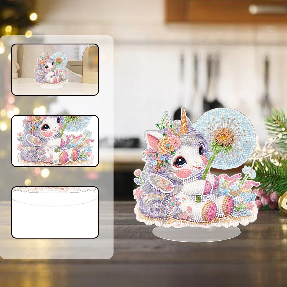 Single-Side Desktop Diamond Art Kits for Adults Beginner Kid (Dandelion Unicorn)