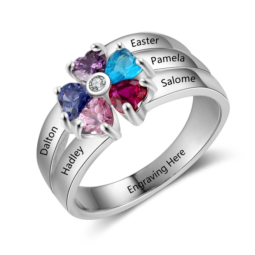 Personalized Mother Ring With 5 Simulated Birthstones Engraved 5 Names ...