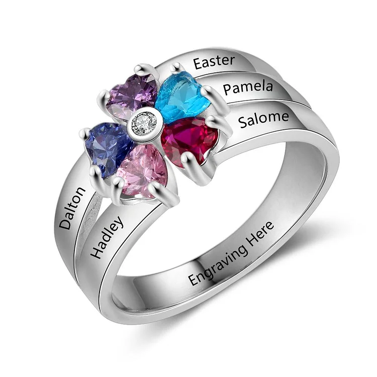 Personalized Mother Ring With 5 Simulated Birthstones Engraved 5 Names Family Ring Gift For Mom
