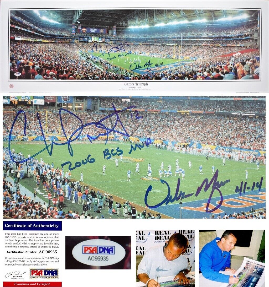 Urban Meyer + Chris Leak Signed Autographed UF Gators Print PSA/DNA +Proof Photo Poster painting