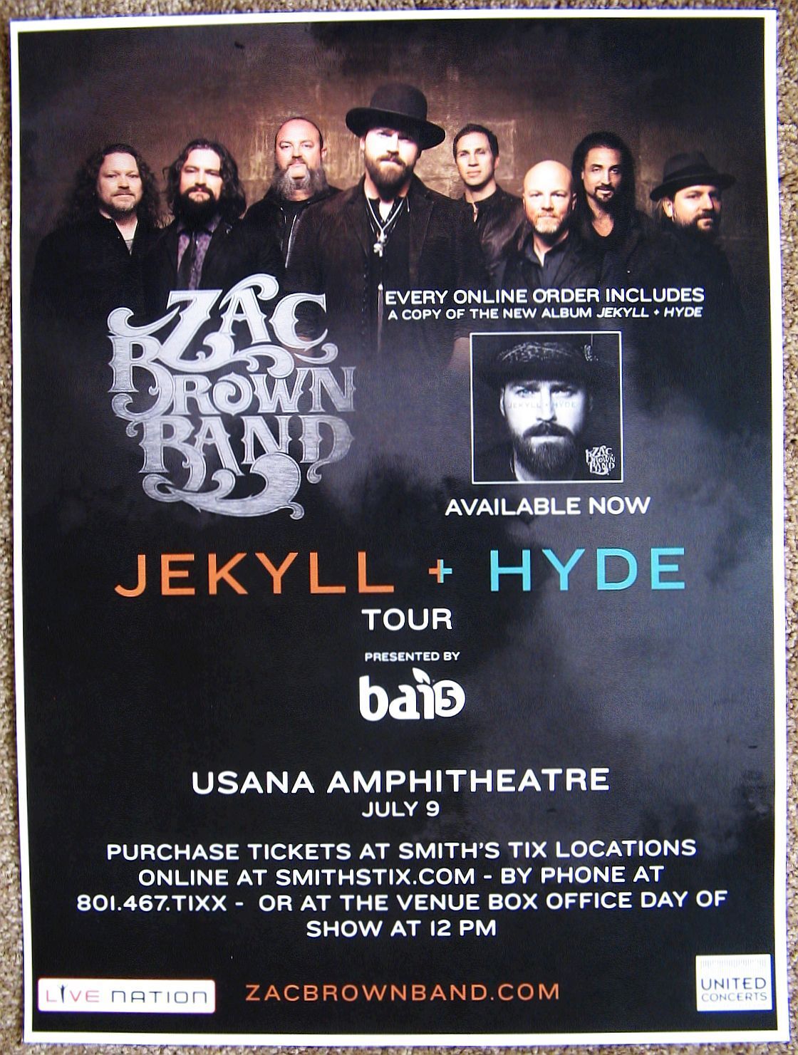 ZAC BROWN BAND 2015 Gig POSTER Utah Concert