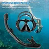 Anti-Fog Goggles Diving Mask Snorkeling Breath Tube Set for Adult (Black M)