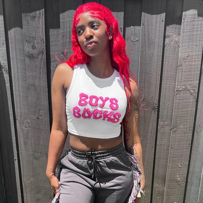 Uveng Uveng Women's Short-Sleeved Retro Letter Summer New Sleeveless T-Shirt Trendy Hottie Vest