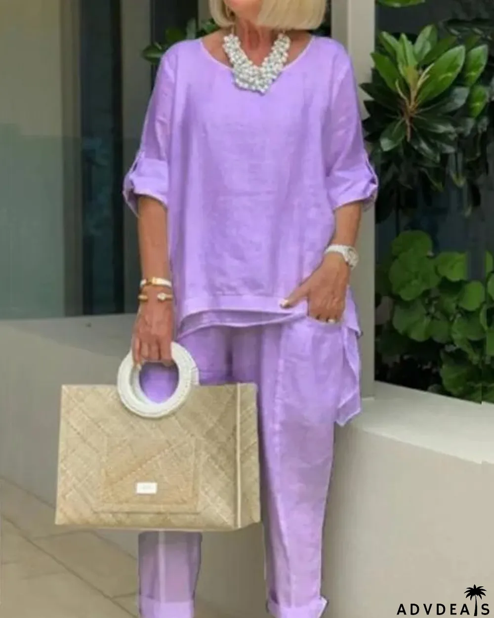 Casual Feel Cotton Top & Pants Set